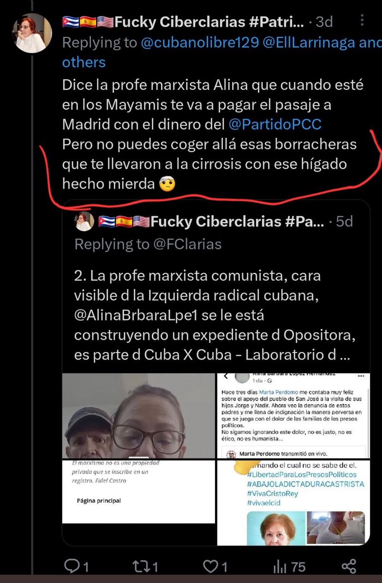<a href="/SalePaLaCalle/">Diana</a> Yeniset Triana Fontes se dedicó, desde un perfil falso, a denigrar a los presos políticos y a sus familiares hasta que fue descubierta. El hallazgo fue revelador: trabajó casi 25 años en el Ministerio de Comercio Exterior (los cubanos sabemos que a ese tipo de trabajo en Cuba