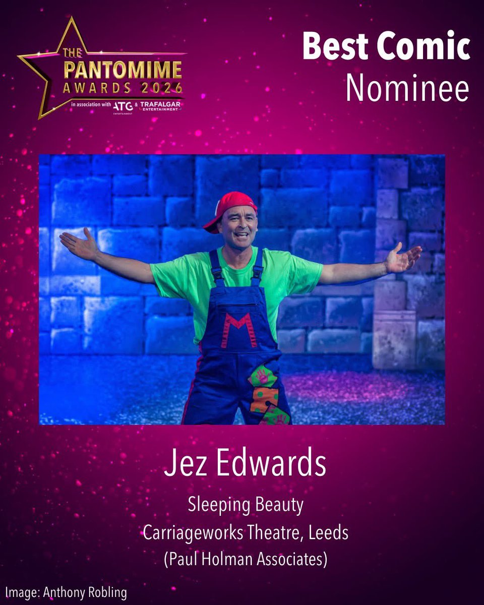 theillusionists's tweet image. Congratulations to Jez Edwards on winning Best Comic at the Pantomime Awards🎭✨ Jez Edwards was in Sleeping Beauty at Carriageworks Theatre, Leeds. It’s been amazing to be part of the Pantomime Awards 2026 and to sponsor this fantastic category. 
#pantoawards #twinsfx #effects