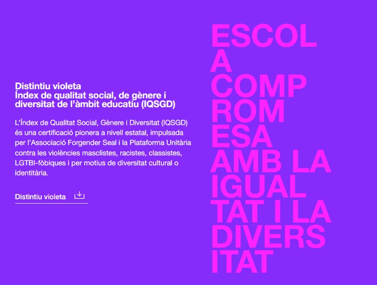 forgender's tweet photo. 🟣👌🏽El #DistintiuVioleta de #ForGender Seal pot ajudar els #centreseducatius a promoure la #igualtat i la #diversitat:
➕Genera un marc de qualitat i compromís real.
➕Impulsa accions educatives transformadores.
Fes el Camí cap al Violeta! #IQSGD #Educació
https://t.co/lC51F8T1oA https://t.co/EW2GfSJARR