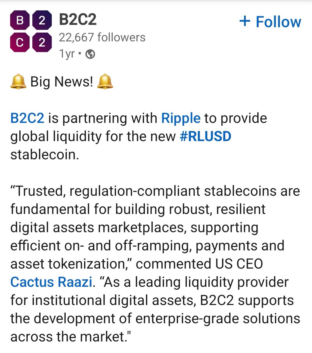 ChartNerdTA's tweet image. 🇯🇵 SBI subsidiary B2C2 provides global liquidity for $RLUSD, and in more recent news, the firm partnered with long-term Ripple investor Standard Chartered to expand institutional access to digital assets. Full circle.
