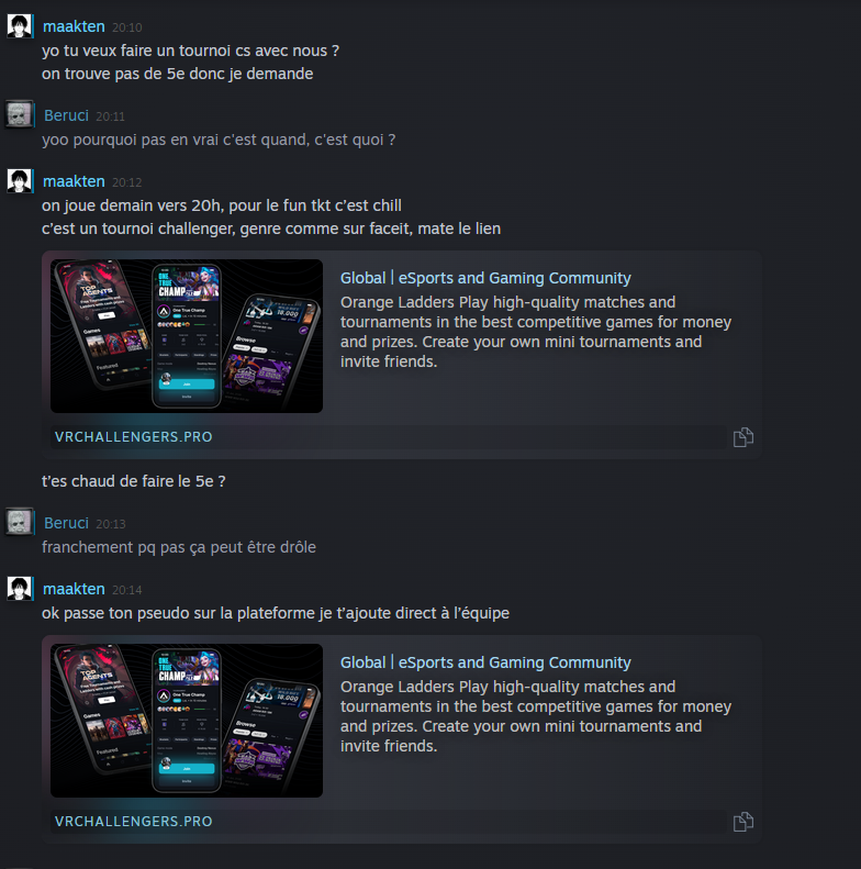 GoOnBrieuc's tweet photo. @malekCSGO jsp si ce scam est nouveau mais faut faire gaffe car il est plutôt bien fait (usurpation d'identité + site factice) https://t.co/GoXw6n8Rev