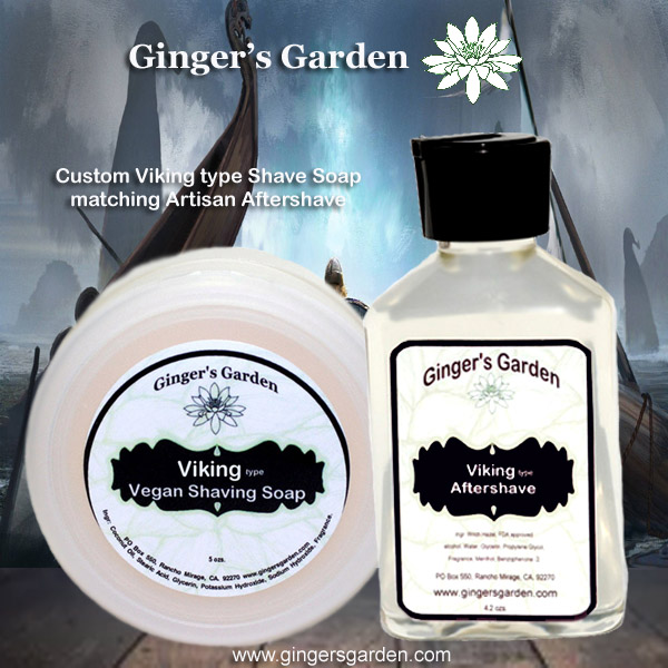 Viking type Wet Shaving Soap and matching Artisan Aftershave. The shave soap is vegan with plenty of thick and stable lather. Aftershave contains pure aloe, witch hazel, glycerin and a touch of menthol. It soothes and cools the skin after wet shaving.

gingersgarden.com/gingers-garden…