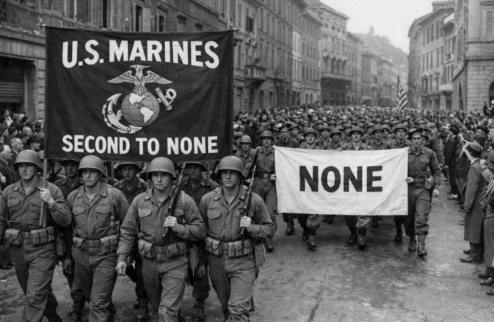 0xlordmicky's tweet photo. Oorah …

I am reminded of an old army story. In 1945 the New Zealand Division fought a costly street-by-street battle against the retreating German army to take the city of Trieste in northern Italy. Once the city was secured, the Americans decided a victory parade was in order, to be headed by the elite US Marines. It was pointed out that the Americans had arrived after the battle had finished and that the fighting had been done by the New Zealanders. The Italian campaign was nevertheless being run by US Army command and the parade went ahead as planned. In front came the US Marines, with a large banner bearing their emblem and the words ‘US Marines. Second to None’. Behind them marched the New Zealanders carrying a large sheet upon which was written the word ‘None’.

Tinkering: The Complete Book of John Clarke.
