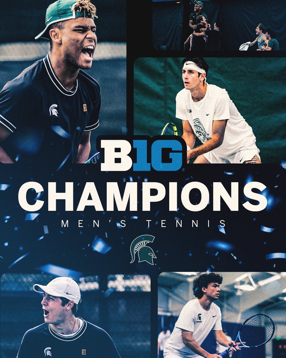bigten's tweet photo. 🏆 SPARTANS ARE CHAMPIONS 🏆

@MSU_MTennis has clinched the Big Ten Men’s Tennis title! 🎾 https://t.co/VhNlmWwBxu