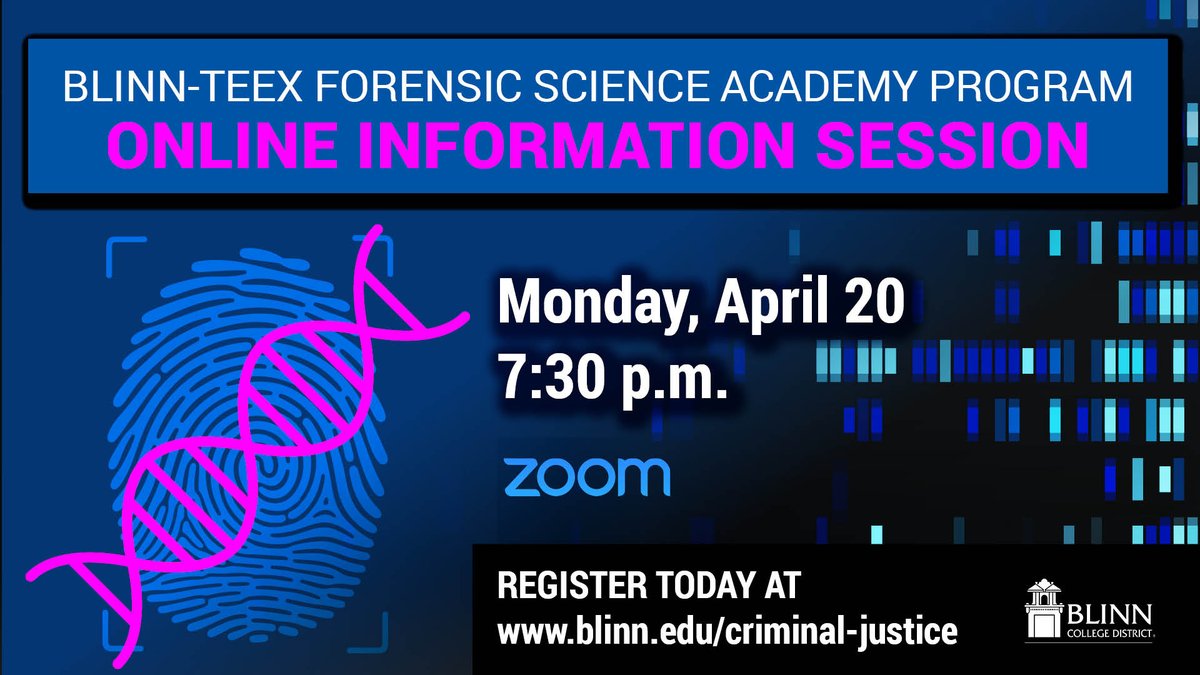 Want to turn your investigative skills into a career? The #Blinn-#TEEX Forensic Science Academy partnership can help you get there. Learn more at an upcoming Zoom info session on April 20. Learn more and register now ➡️ blinn.edu/news/2026/04/f…