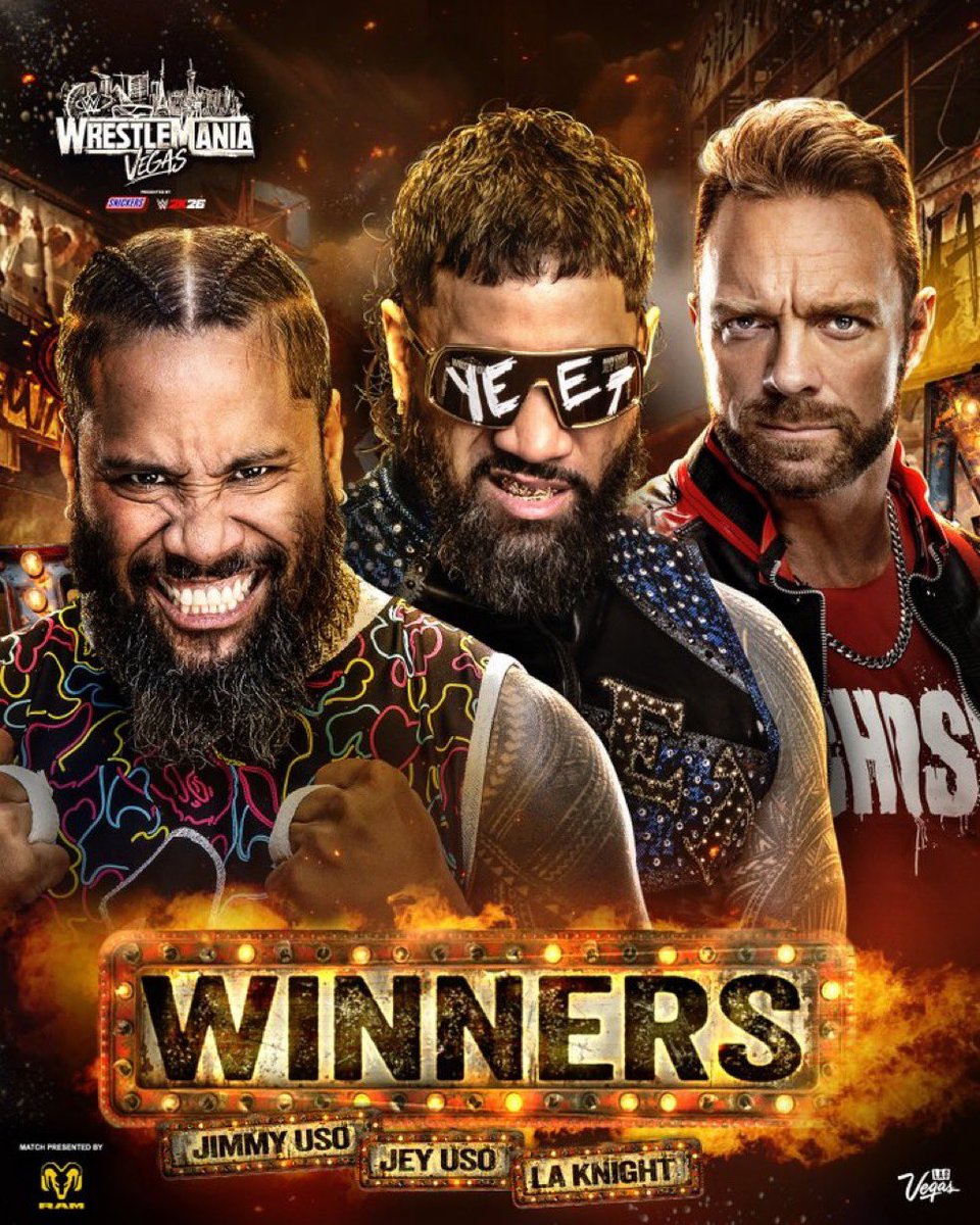 LetMeSeeWag1's tweet photo. LA Knight &amp; The USO’s VS. The Vision &amp; iShowSpeed At @WWE Wrestlemania 42 Night 1 In Las Vegas! Live On @Netflix Netflix 
LA Knight &amp; The USO’s🥇 Defeat The Vision &amp; iShowSpeed ❌ At Wrestlemania 42 Night 1 In Las Vegas!
#wwe #wrestlemania #wrestlemania42 #netflix #letmeseewag1 https://t.co/wyIu4ksQ2a