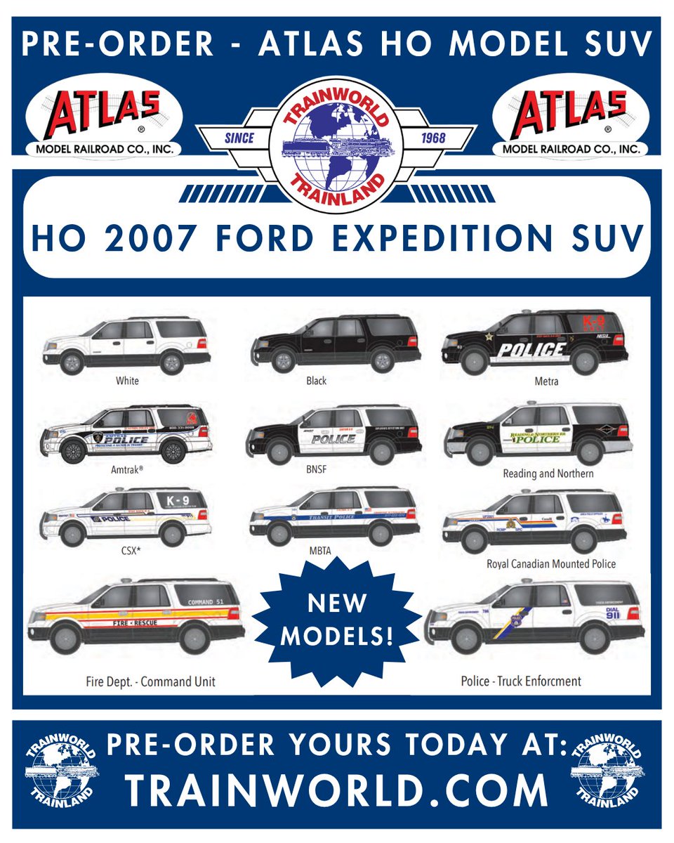 Trainworld's tweet image. NEW HO Gauge SUV Models! Atlas HO 2007 Ford Expedition SUV! trainworld.com/catalogsearch/…

Pre-Order here: Trainworld.com @atlasrr

#trains #train #modeltrain #modelrailroad #railfans #railfans_of_instagram #railfanning #trainworld #trainland #toytrain #modeltrains #railroad