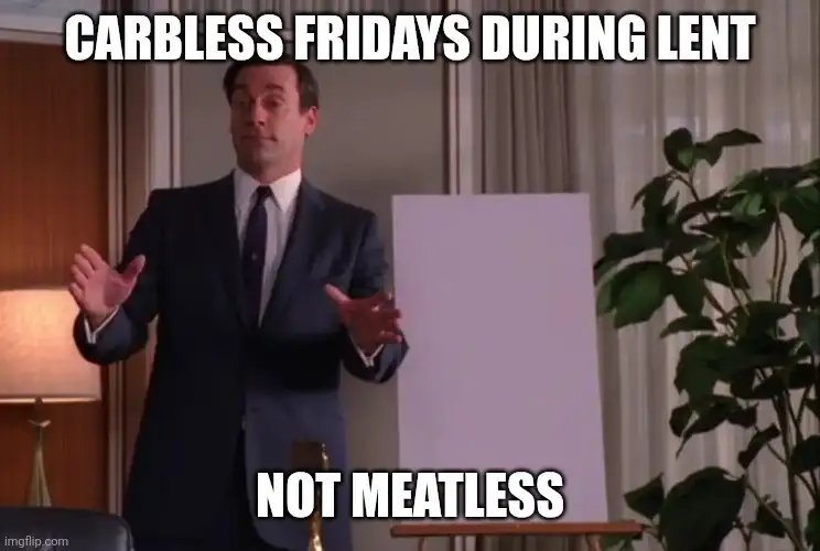 neovocis's tweet image. Carb fasting in modernity is a much more difficult sacrifice than meat: pizza, chips, fries, donuts, bread, crackers, cereal, sugar etc.

And most modern carbs are poison.

We should be giving up carbs during Lent and fasting, not meat.
#Catholicism #Lent #Fasting