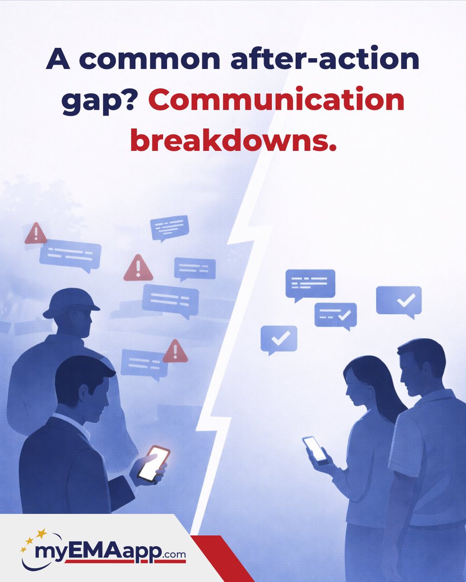 MyEMAapp's tweet photo. What is one of the most common gaps in after-action reports? Communication breakdowns.

Not because information wasn’t available, but because it wasn’t aligned and disseminated effectively. Preparedness starts with connection. https://t.co/S8GeNMDF1x