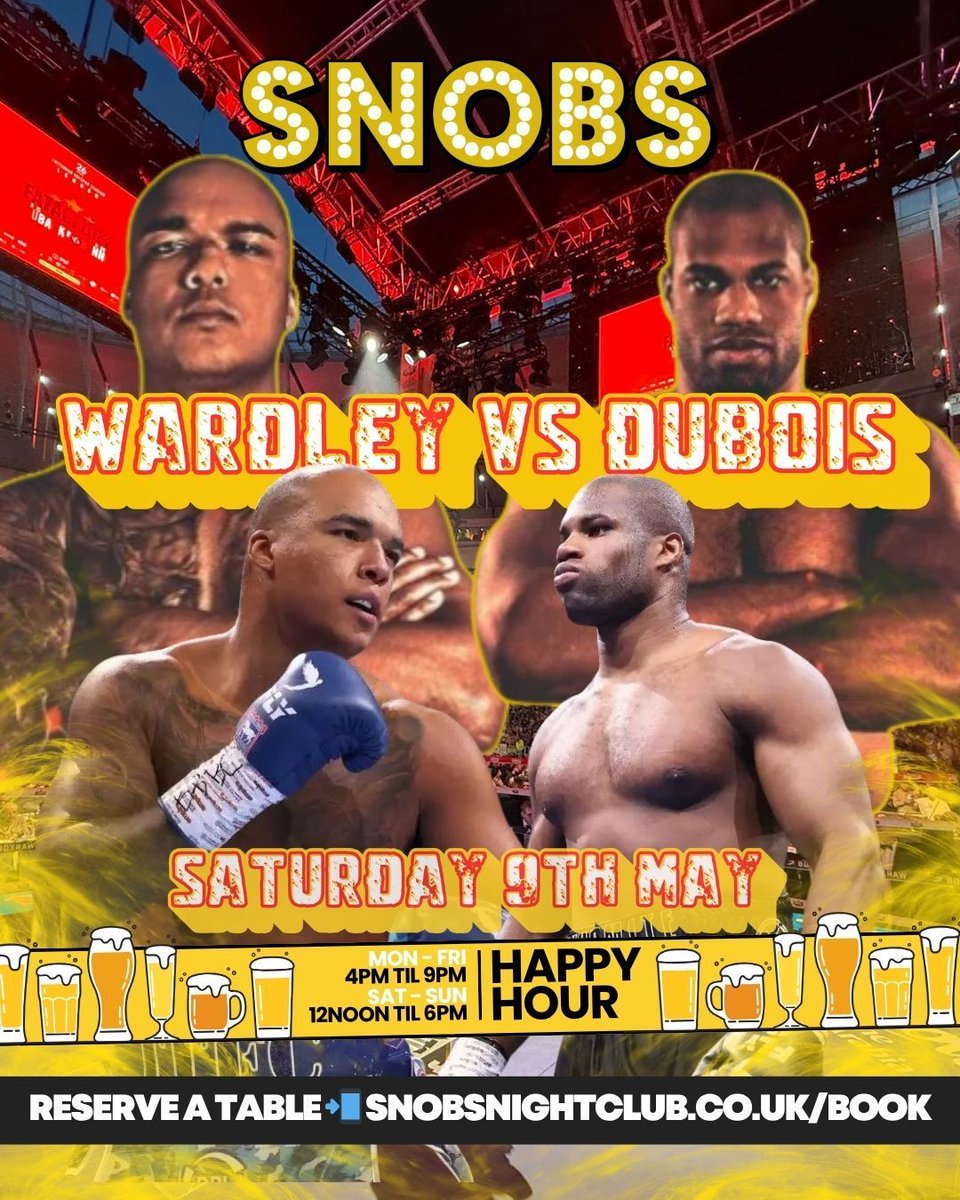 snobsnightclub's tweet image. The highly anticipated Wardley vs Dubois fight is live on our big screens on Saturday 9th May! 🥊🍻 

Entry is FREE - secure your place at the link below!
➡️ buff.ly/dntn9Mi 

#snobsforever #fightnight #wardleyvsdubois #birmingham #brumhour