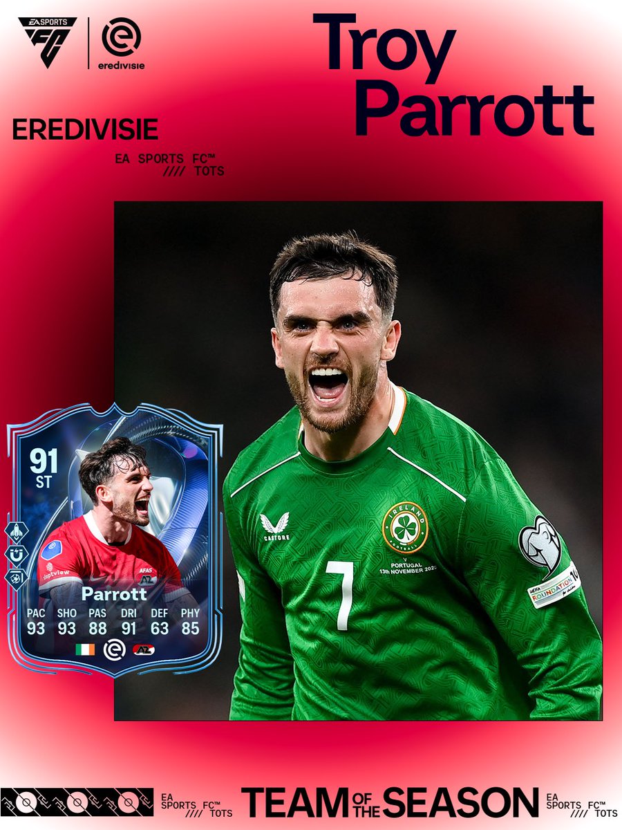 IrelandFootball's tweet photo. ⚽️ 35 goals for Club &amp; Country
🏆 KNVB Cup Winner

Troy Parrott is an @EASPORTSFC Team of the Season Honourable Mention 🔥🤩

Available to unlock now in FC 26 🇮🇪 https://t.co/GwvMzGeOKq