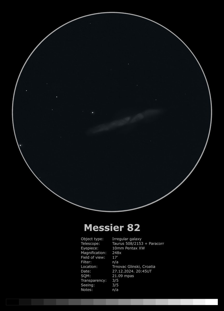 DeepskyLog's tweet photo. As new #deepskylog sketch of the week, we selected this sketch of the Galaxy M 82 in Ursa Major by Vedran Vrhovac.
More information can be found here:

https://t.co/uvxuq2XAI4

#sketch #sketchoftheweek #deepsky #astronomy #deepskydrawing #sketches https://t.co/H7qx9jCeJF