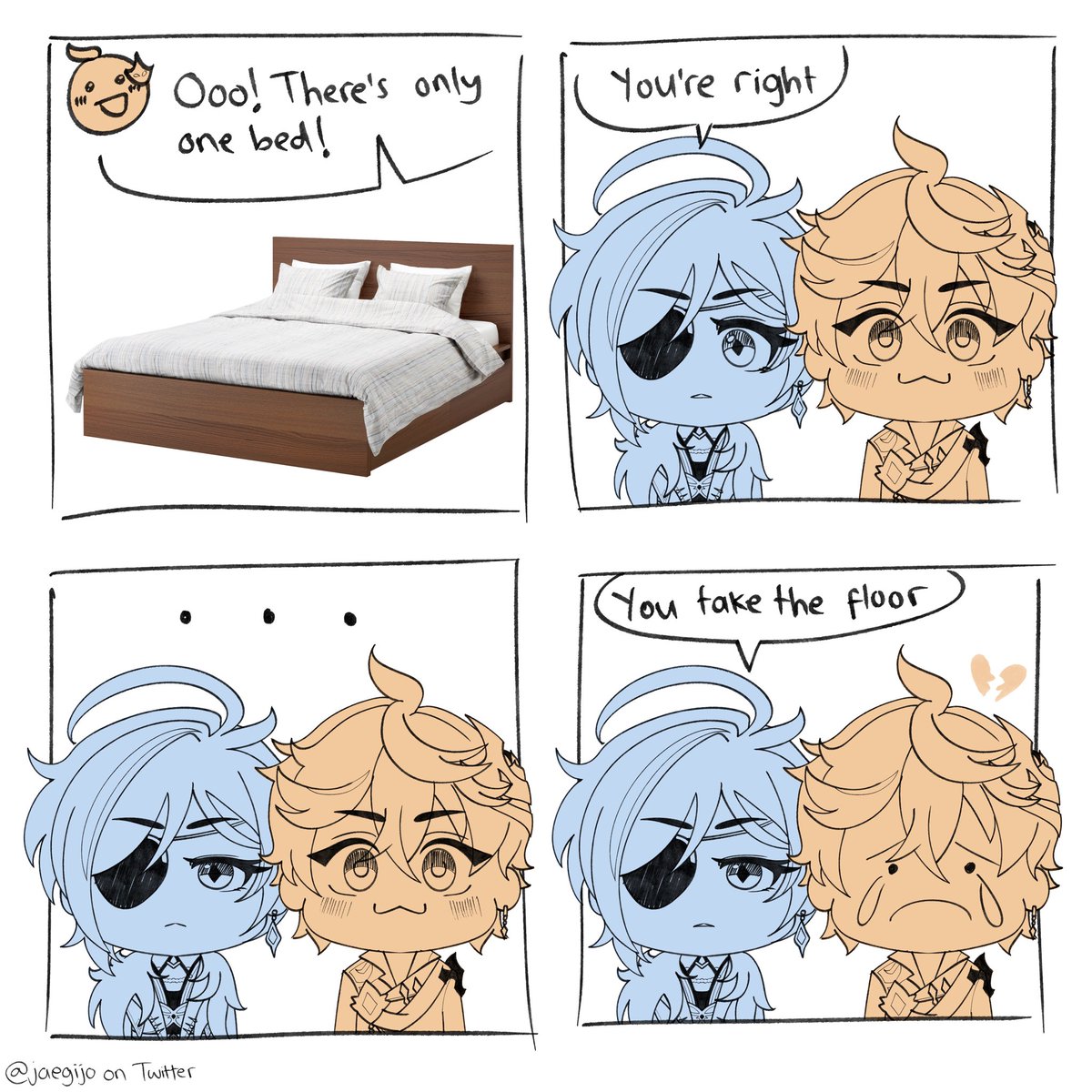 jaegijo's tweet image. #chaeya #childe #kaeya 

(you can clearly tell that i gave up on childe.. i just CAN’T with his outfit omg)