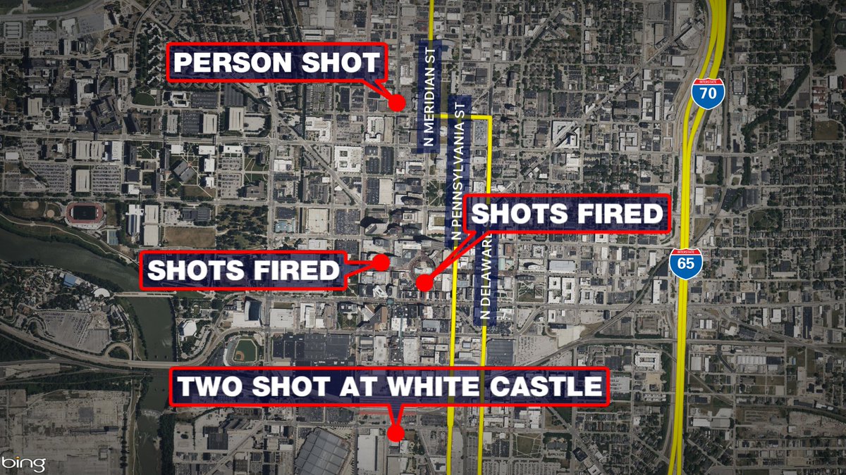 It was a violent night in Downtown Indianapolis

-Two shot at White Castle
-Shots fired at the Hilton hotel
-Shots fired on Monument circle, two teens arrested
-Person shot at Illinois/North Street then walked in to a local hospital

All of this happened in about a 3 hour window