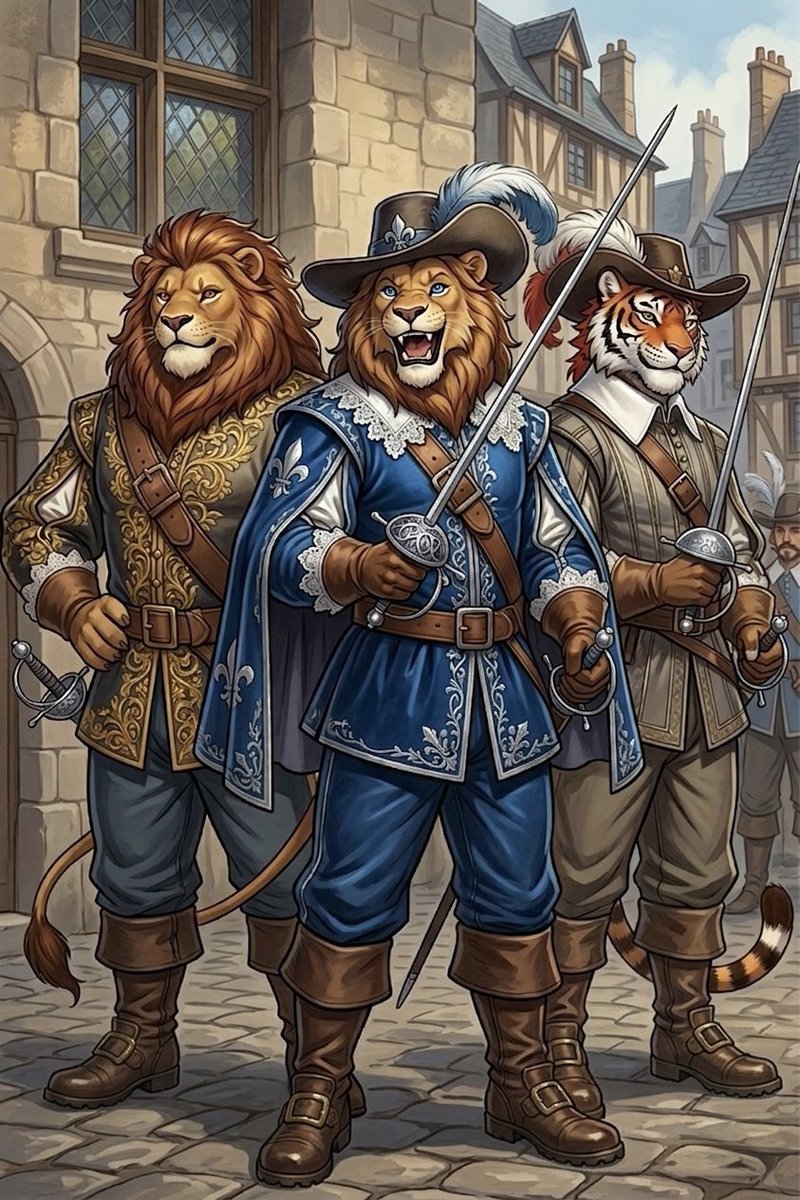 Tiger56931668's tweet image. Logan: My brothers agreed to do a challenge as I called it “The Trio Challenge.” So we’re the legendary “The Three Musketeers!” #Logan #Furball #Dalton #Alart #FurryTiger #FurryLion #AlArtistCommunity #TheThreeMuskteers #FurryAl #Aicosplaychallange #TrioChallenge