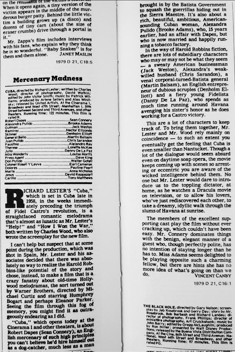 ClassicHBOGuide's tweet image. The Movie Channel April 1981 - Sean Connery in the overlooked drama: CUBA - guide ad, original one sheet, original @nytimes and @TIME review #1970s #Cuba #RevoluciónCubana #cinema