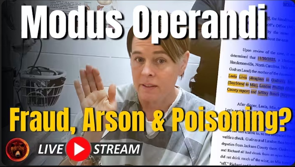 TrueCrimeFeline's tweet image. 💥𝕃𝕀𝕍𝔼𝕊𝕋ℝ𝔼𝔸𝕄💥
#GudrunCasperLeinenkugel #NorthCarolina #Murder #Hendersonville #NC #MichaelSchmidt #LeelaLivis

Shady History of An Alleged North Carolina Poisoner ▫️ Gudrun Linda Casper-Leinekugel

#GrizzlyTrueCrime
Subscribe for updates! ⬇️
youtube.com/live/NJm3m8i-B…