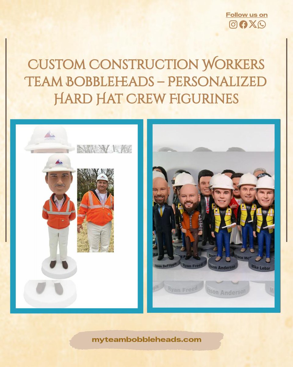 BulkBobblehead's tweet image. Celebrate your hard-working team with Custom Construction Workers Team Bobbleheads! Personalize your own today for only $79.00 and bring smiles to the job site! #ConstructionLife #TeamSpirit

Shop Now myteambobbleheads.com/products/custo…