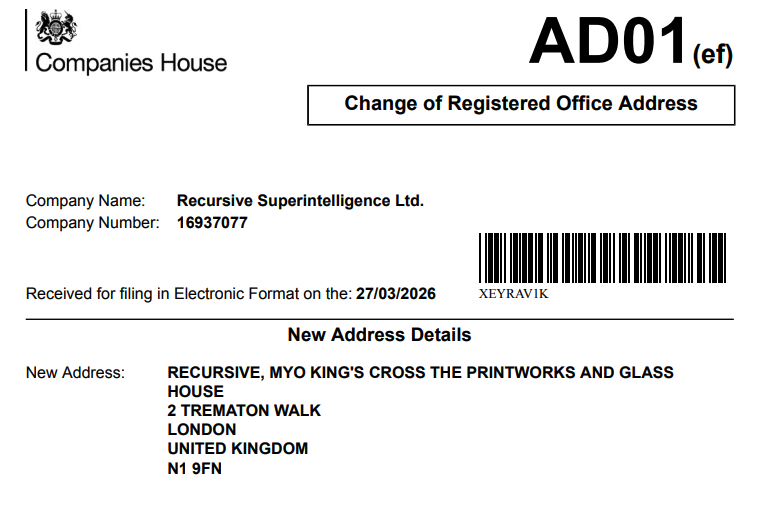 And it's HQ'ed in King's Cross. 

It's neighbours include OpenAI, DeepMind, Meta, Wayve, and Anthropic's new 800-person office is just down the road.

London is on a generational run.