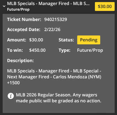 M1stats's tweet photo. Even though Mets will prob win today they have currently lost 10 in a row and this ticket has life https://t.co/sXlmGxHhme