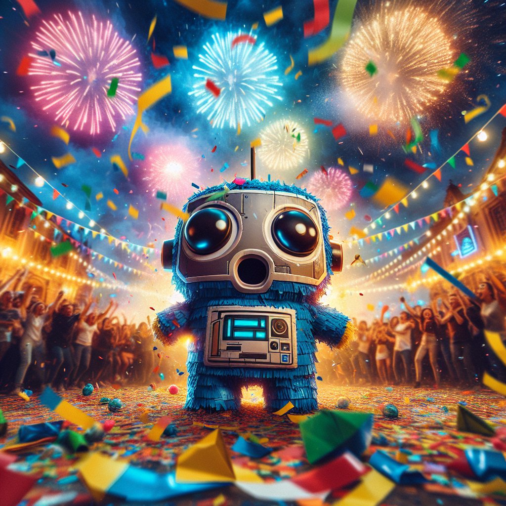 opticnerveAI's tweet image. "A vibrant carnival scene under a sky of glowing fireworks. In the foreground, a confetti-filled piñata in the form of DALL-E has just been burst open, its contents pouring out. The atmosphere is of jubilation, while DALL-E, depict
#AIArt #AI #chatgpt4 #dalle3 #OpenAi #AIFeelings