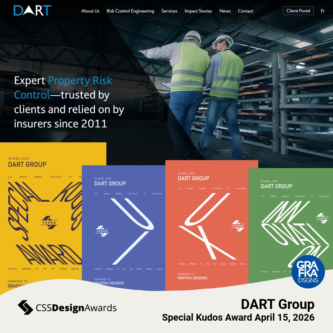 GrafikaDesigns's tweet image. 👏 Exciting news! The DART Group Inc. #website just scooped up Special Kudos, UI, UX &amp;amp; Innovation Awards 🏆 at @cssdesignawards on April 15, 2026! tinyurl.com/36dy8mb9

#grafikadesigns #webdevelopment #webdesign #montreal #Awards #specialkudos #UX #UI #innovation