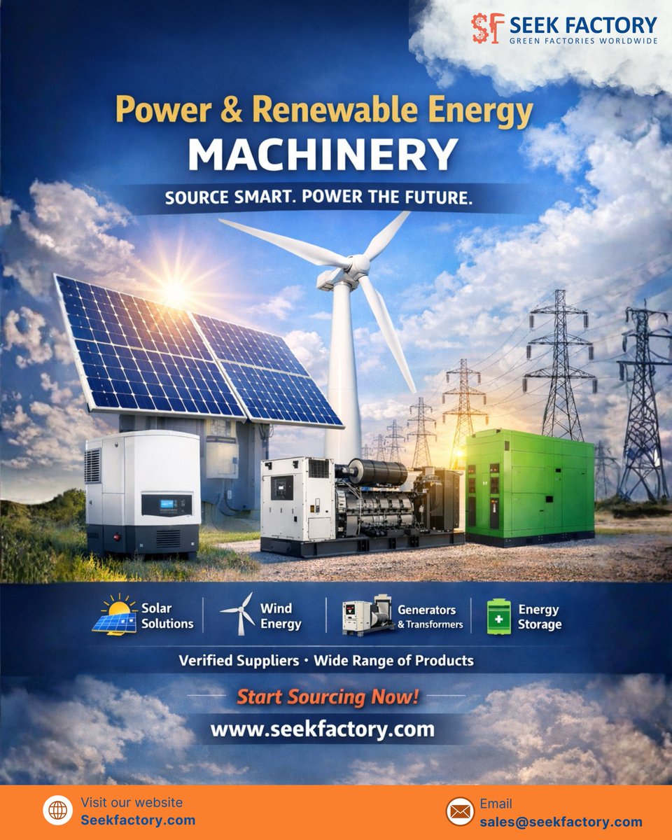 Seekfactory's tweet image. Power smarter. Build greener. ⚡🌱

Solar | Wind | Generators | Energy Storage
All in one place with SeekFactory.
🚀 Start sourcing today: seekfactory.com

#RenewableEnergy #PowerSolutions #SolarEnergy #WindEnergy #EnergyStorage #IndustrialMachinery