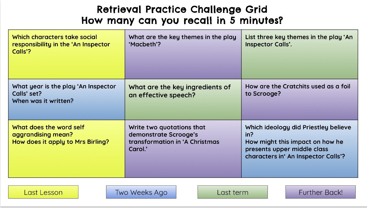 msybibi's tweet image. Love a retrieval practice challenge grid / quotation recall for An Inspectors Calls. 

Comment if you’d like a copy #TeamEnglish

@LitdriveUK @Team_English1