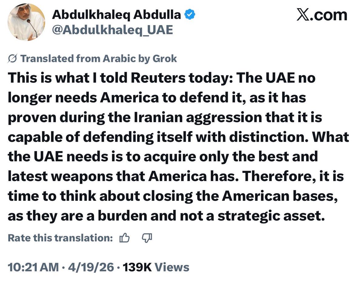 Three weeks after signing a defense agreement with Ukraine, the UAE says they no longer need the US.