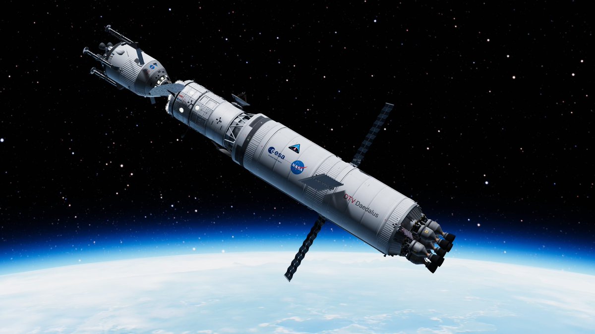 NunoSeletti's tweet image. Le "train martien" DTV Daedalus + DLAV Ike est prêt pour la TDI (Trans Duna Injection). Cette version du DTV est aussi une évolution par rapport a la génération précédente. Il est propulsé par sept moteurs nucléaires LV-N Nerv. #KSP #KerbalSpaceProgram #Space