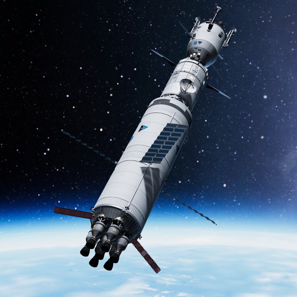 NunoSeletti's tweet image. Le "train martien" DTV Daedalus + DLAV Ike est prêt pour la TDI (Trans Duna Injection). Cette version du DTV est aussi une évolution par rapport a la génération précédente. Il est propulsé par sept moteurs nucléaires LV-N Nerv. #KSP #KerbalSpaceProgram #Space