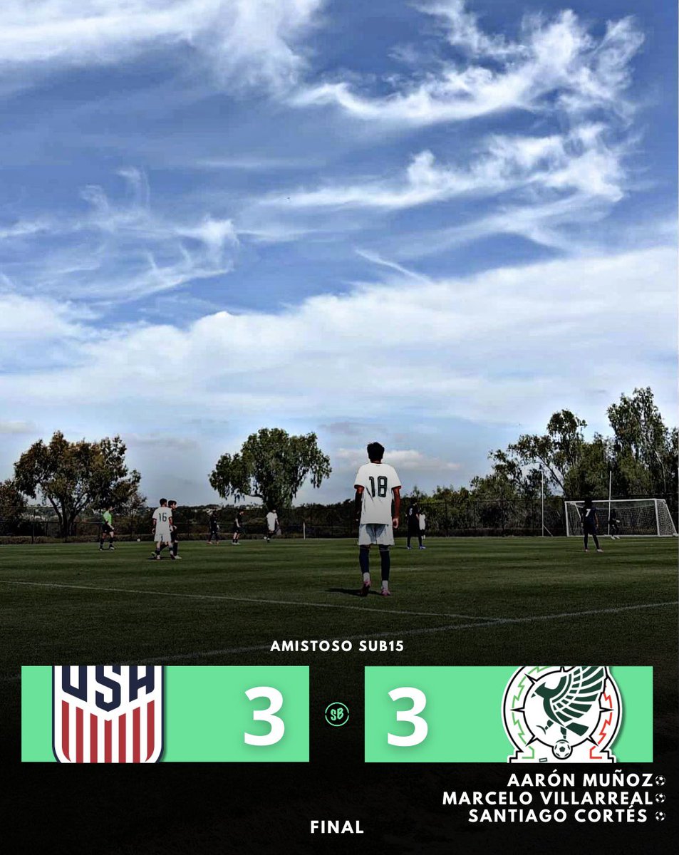 SectorBasicas's tweet photo. 🇺🇸🤝🇲🇽 PARTIDAZO: México volvió a empatar ante su similar de Estados Unidos, con esto cierran la gira en San Diego.

Los goles mexicanos fueron cortesía de Muñoz, Villarreal y Cortés ⚽️ https://t.co/bPqLZIscnO