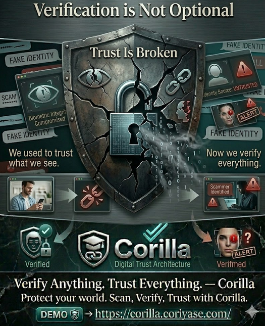CoriMagazine's tweet photo. The digital economy runs on trust. But that trust is increasingly fragile.

At Corilla, we are exploring how to make verification seamless in a world where trust can no longer be assumed.

Verify Anything. Trust Everything. https://t.co/XjUW4e49RE