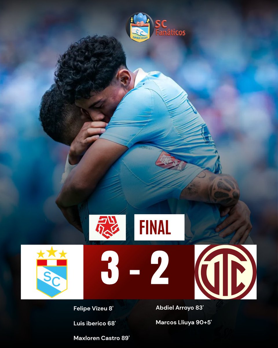 SCAleF21's tweet photo. ¡TRIUNFO CELESTE! ⚽️🔥
S. Cristal derrotó 3-2 a UTC. Los dirigidos por Zé Ricardo continúan mostrando una mejoría. Yotún se lució con tres asistencias y fue el más destacado del encuentro.

⚽️ F.Vizeu, L. Iberico y M. Castro para los locales, A. Arroyo y M. Lliuya para la visita. https://t.co/wBR6dWHsWW