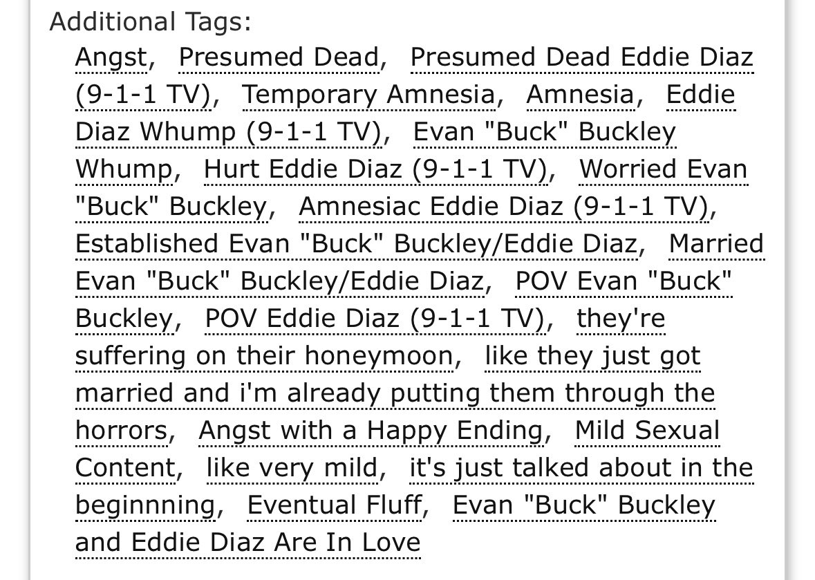 ♡ we were built to fall apart (and fall back together) 
♡ married buddie 
♡ presumed deaddie
♡ amnesia!eddie
♡ angst with a happy ending
♡ 10,980 words, dual pov

archiveofourown.org/works/83423326