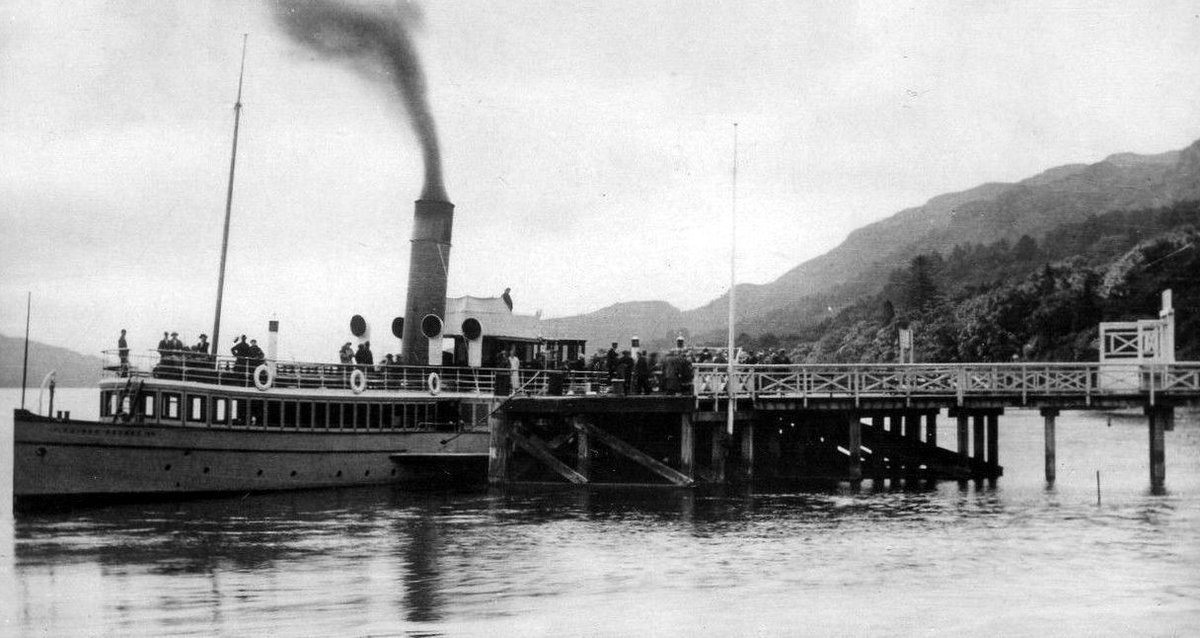 tourscotland's tweet photo. Old Tour #Scotland #Ancestry Travel Visit #Genealogy #Scottish Family #History Blog #photography of a paddle steamer at the pier in #Tarbet, #Loch #Lomond. Traditionally located on the northern fringes of the historic County of #Dunbarton https://t.co/D6LlhFzzx4 https://t.co/WvoEeneOSJ