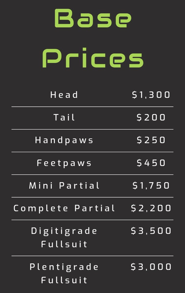 FelimeCreations's tweet photo. Custom Fursuit Base Prices

Quotes Are Free!
Just send a message to request one! 

#fursuit #fursuitmaker #fursuitcommissions https://t.co/hjWaAlbFaS