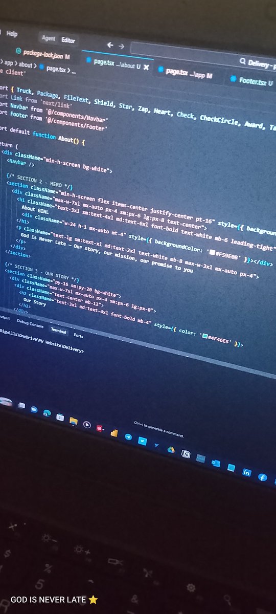 FrancisShakur's tweet image. Currently Building a real-time delivery tracking website from scratch!

GINL (God Is Never Late) 

Building with Next.js + Tailwind CSS and Supabase

Works perfectly on phone and laptop 

DM let's build something Amazing.
#WebDevelopment #GINL #WebDesign #TechAfrica #Nigeria