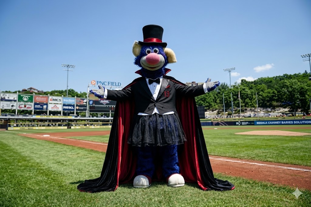 ChaoemperorC's tweet image. Another top hat and tuxedo outfit for the caped gentleman, Champ, from the Scranton WB Railriders! Even with a skirt?

#champ #scranton #sports #railriders #baseball #tophat #tuxedo #cape #cloak #mascot #mascotcostume #cosplay #fursuit