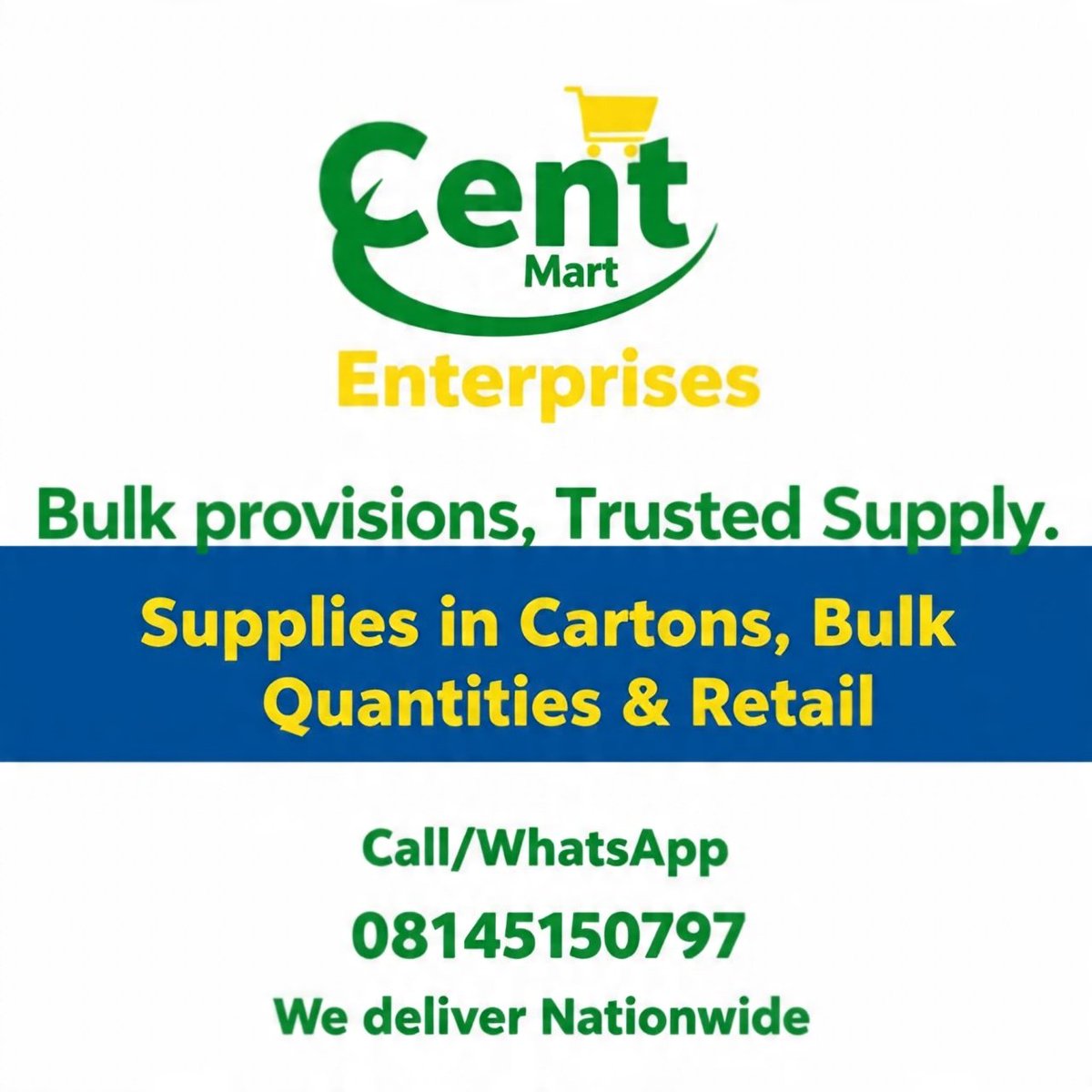 CentMart1's tweet photo. Trade Fair Lagos 2026 — We’re Ready! 📦
Cent Mart Enterprises supplies cartons &amp; bulk:  
✓ Provisions | Household goods | Beverages  
✓ Peak Milk, Dano, Nestlé, Baby foods &amp; more
✓ Wholesale prices | Nationwide DM or WhatsApp
https://t.co/lcmRoYLm4K
#TradeFairLagos  #CentMart https://t.co/9QUKqF9msw