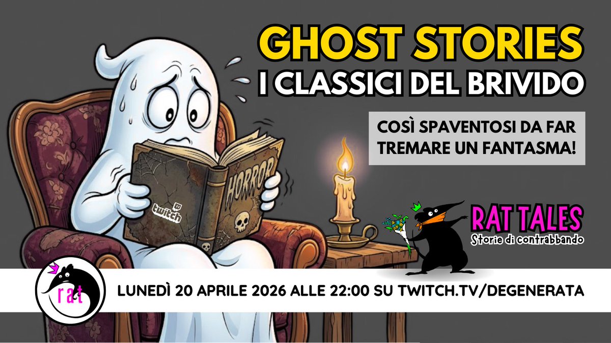 degene_rat_a's tweet photo. Stasera anche i #fantasmi hanno paura 😱
Alle 22:00 su #Twitch ci immergiamo nei "Classici del Brivido" 👻
👇 IL LINK PER ENTRARE NELLA TANA È NEL PRIMO COMMENTO! 🐀
#RatTales #StorieDiContrabbando #GhostStories #LiveStasera #Mistero #HorrorClassics #Brividi #Arte #DEGENEratA https://t.co/WV8alykBkI