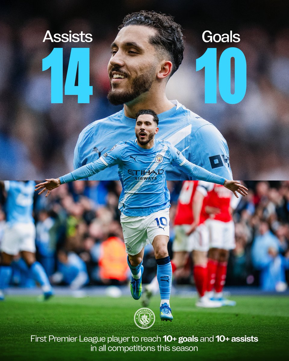 ManCity's tweet image. 10+ goals and assists for our number 10 🩵