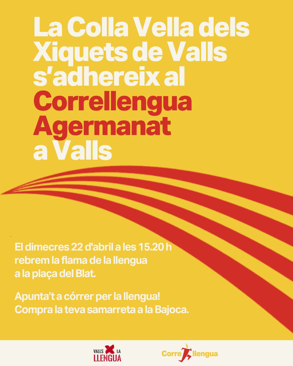 La <a href="/collavella/">Colla Vella dels Xiquets de Valls</a> rebrà amb un pilar la flama del Correllengua quan arribi a la plaça del Blat el dimecres 22 d’abril a les 15:30 h.