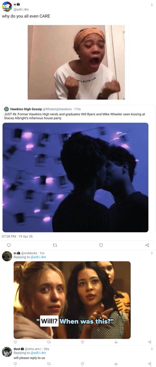mini ttmd;ttms inspired #smau / socmed au where mike and will end up drunk kissing at stacey's party― pt.1