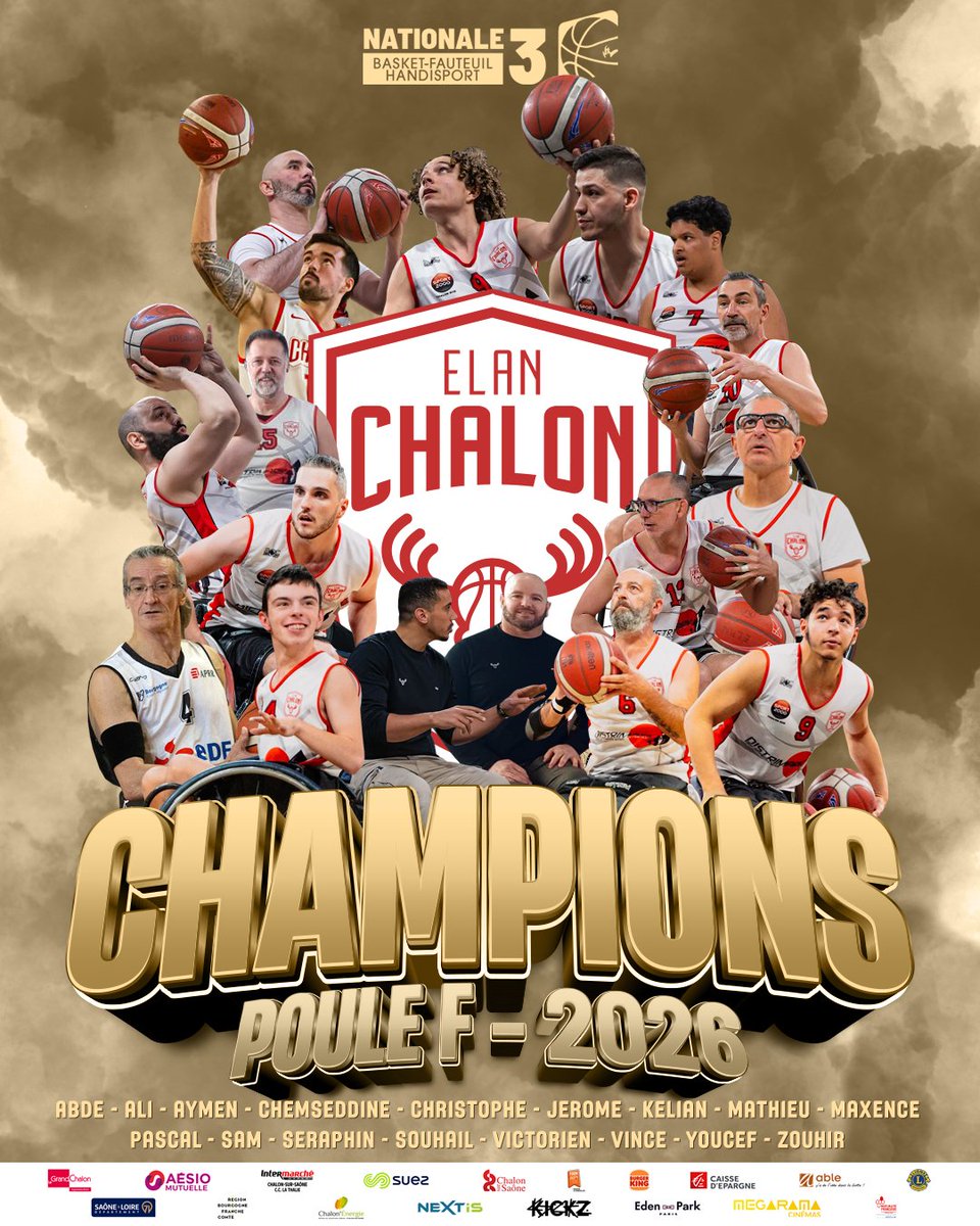 Fierté ! 🏀👨🏻‍🦽❤️🫎🤍

Aymen , Samuel, Victorien, Souhail, Mathieu, Kelian, Jérôme, Séraphin, Abdé, Ali, Chemseddine, Christophe, Youcef, Pascal, Zouhir, Maxence, Léah, Lisa, Ingrid, Zouhair, Abdel, Sandra, Kelly, Youssoupha, Gricha,  Juan, Rémi

#ElanChalon #BasketFauteuil