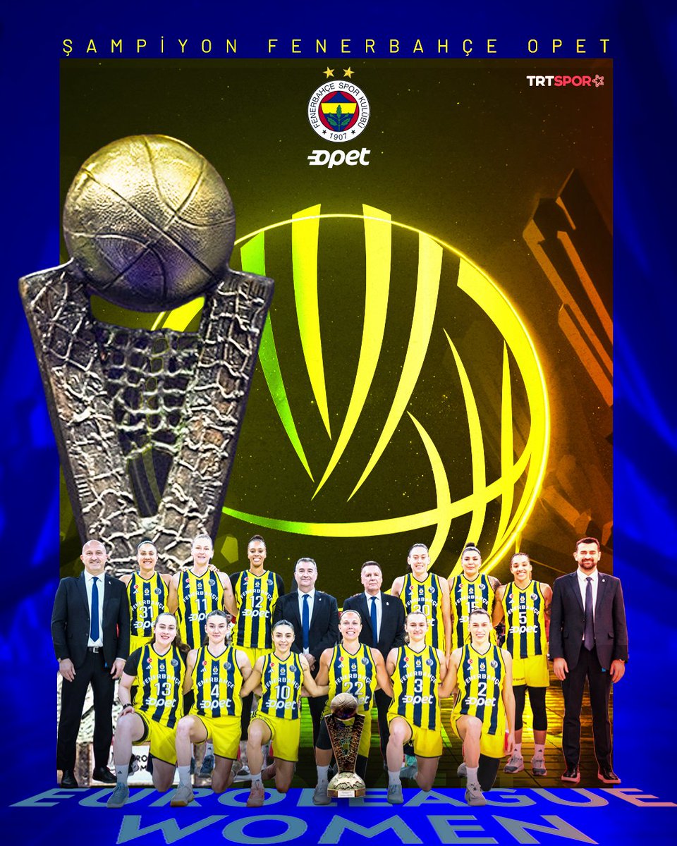trtsporyildiz's tweet image. 🟡🔵 FENERBAHÇE OPET 3. KEZ AVRUPA'NIN EN BÜYÜĞÜ! 🏆

🇹🇷🏀 İki temsilcimizi karşı karşıya getiren 2025-2026 Kadınlar EuroLeague finalinde Fenerbahçe Opet, Galatasaray Çağdaş Faktoring'i 68-55 mağlup ederek 3. kez kupaya uzandı.

👏 TEBRİKLER FENERBAHÇE

👏 TEŞEKKÜRLER GALATASARAY