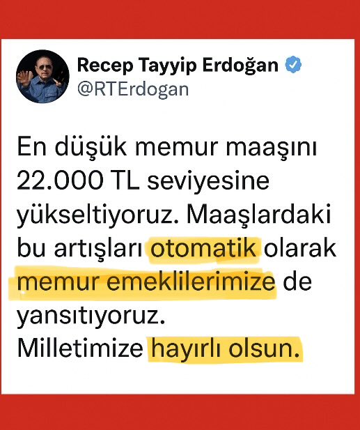 <a href="/Chostakovitch_k/">Leylaca..🇹🇷🇹🇷</a> Tarih:2023 seçime 3 gün kala;

“Otomatik olarak hayırlı olsun” sözünü verdi,

3 yıl geçti hala otomatik olarak alamadık?
#EmekliMemur