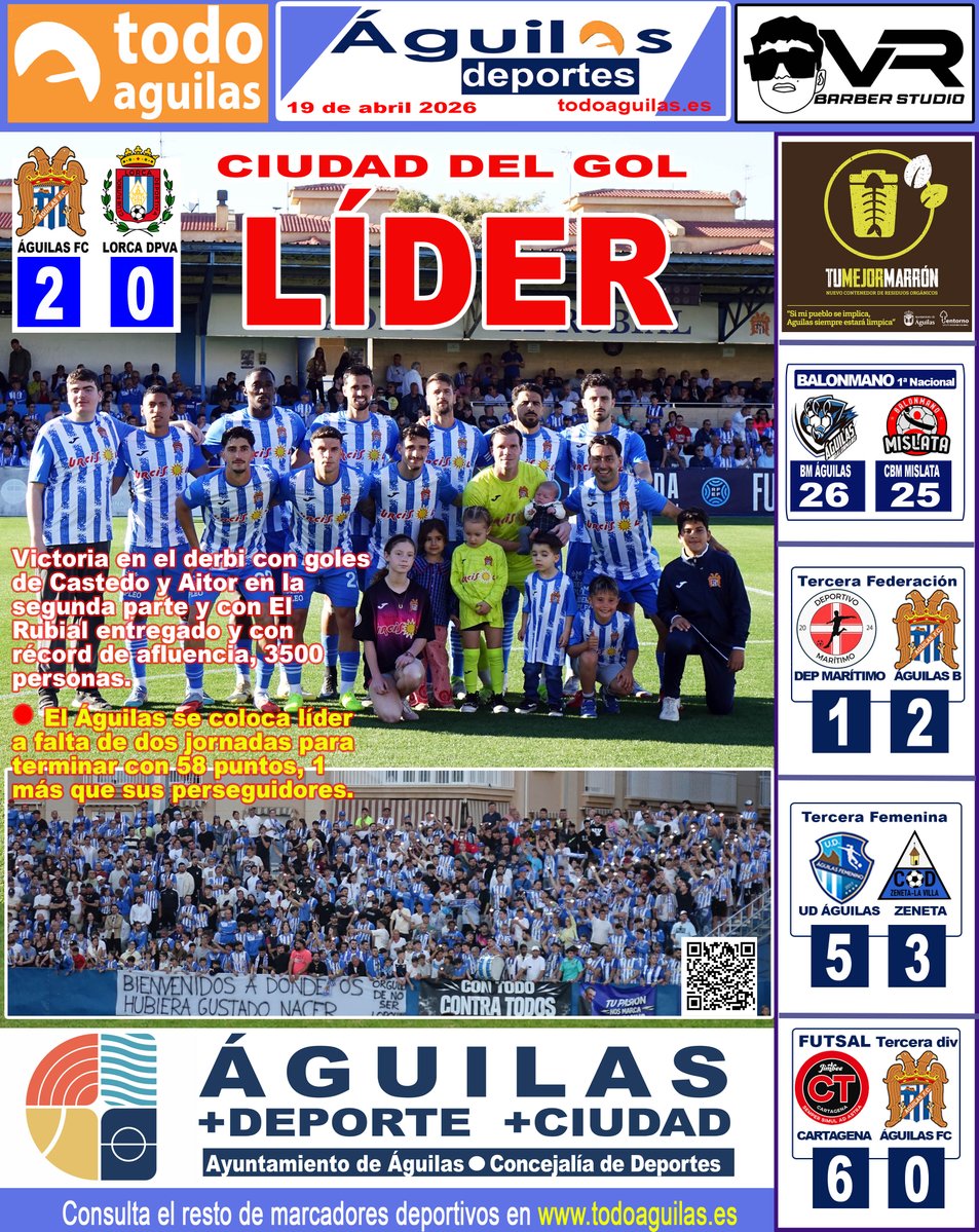 📰⚪️🔵Portada de las noticias del deporte en #Águilas
todoaguilas.es