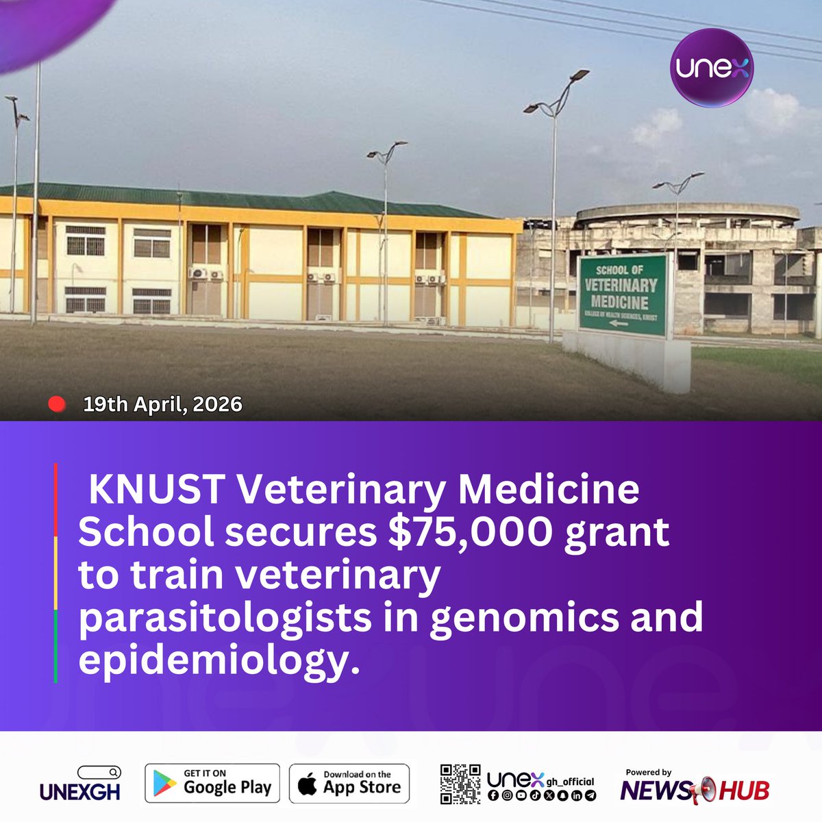 unexghofficial's tweet image. The School of Veterinary Medicine at Kwame Nkrumah University of Science and Technology secures a $75,000 grant to train veterinary parasitologists in genomics and epidemiology across West Africa.

More details here ⬇️
unexgh.com/uninews/NewsDe…

#KNUST #UNEX #UNEXGH