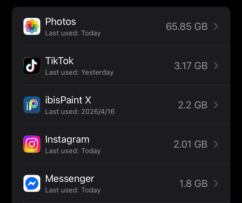stiffenertruss's tweet photo. heres my top 5 storage offenders #storagetwt #phonetwt #settingstwt #utilitiestwt https://t.co/xTCFBrXPy3